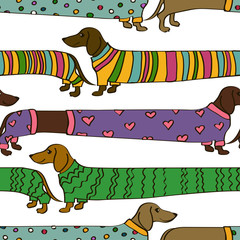 Seamless pattern with cartoon Dachshund dogs