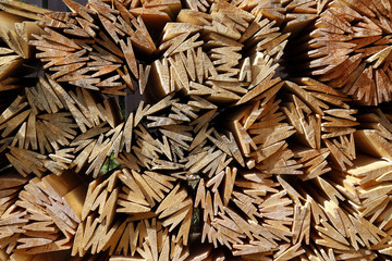 Bundles of dried wooden shingle in mountain village in Slovakia