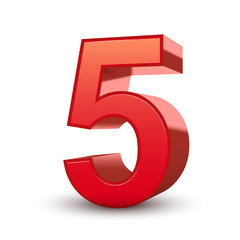 3d shiny red number 5