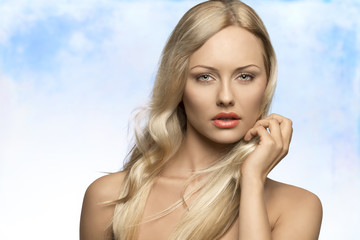 alluring  woman with flying hair
