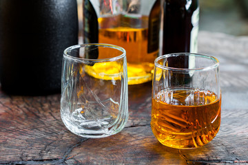 Golden Brown Whisky on the rocks in a glass