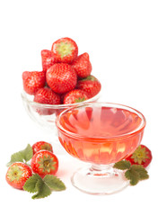 bowl with strawberries and jelly isolated on white background