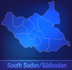 Grenzkarte von Suedsudan mit Grenzen in einfarbig Scribble