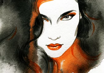 Photo sur Plexiglas Visage aquarelle Beautiful woman.  Hand painted fashion illustration