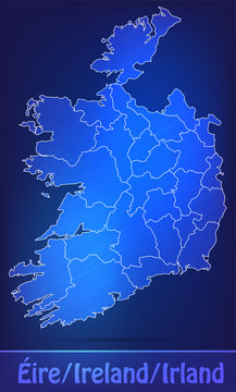 Grenzkarte von Irland mit Grenzen in einfarbig Scribble