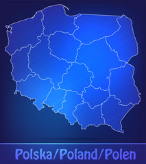 Grenzkarte von Polen mit Grenzen in einfarbig Scribble