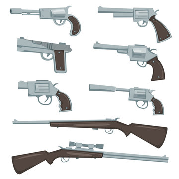 Cartoon Guns, Revolver And Rifles Set