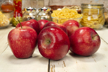 apples on a wooden table