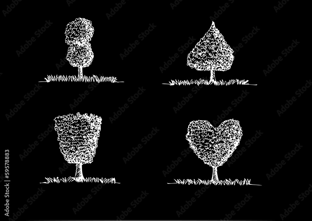 Wall mural Set of Vector trees with leaves - Wall murals