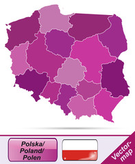 Grenzkarte von Polen mit Grenzen in Violett - obrazy, fototapety, plakaty