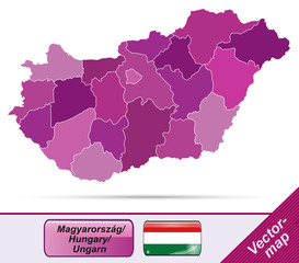 Grenzkarte von Ungarn mit Grenzen in Violett