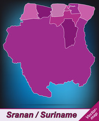 Grenzkarte von Suriname mit Grenzen in Violett