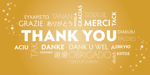 thank you multilingual, gold - obrazy, fototapety, plakaty
