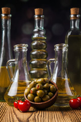 Composition of olive oils in bottles