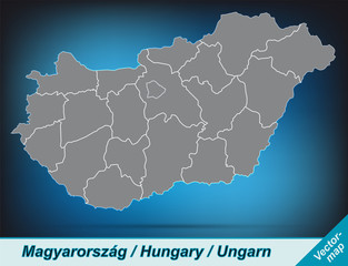 Ungarn mit Grenzen in leuchtend grau