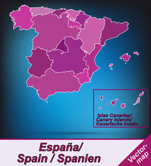 Grenzkarte von Spanien mit Grenzen in Violett
