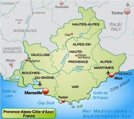 Provence-Alpes-Côte-d-Azur mit Grenzen in Pastelgrün