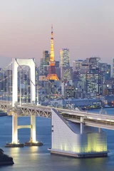 Türaufkleber Tokyo Bay at Rainbow Bridge and tokyo tower © torsakarin