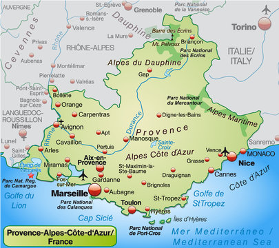 Provence-Alpes-Côte-d-Azur als Übersichtskarte in Pastelgrün
