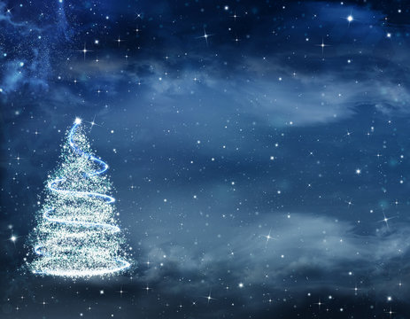 beautiful Christmas background with Christmas tree and stars