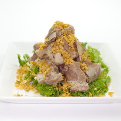 spareribs fried with garlic and vegetables