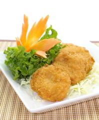 fried shrimp cake with green vegetables