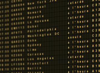 Fototapeta premium écran aéroport français destinations