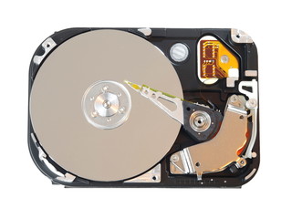 Open computer hardisk isolated on white background