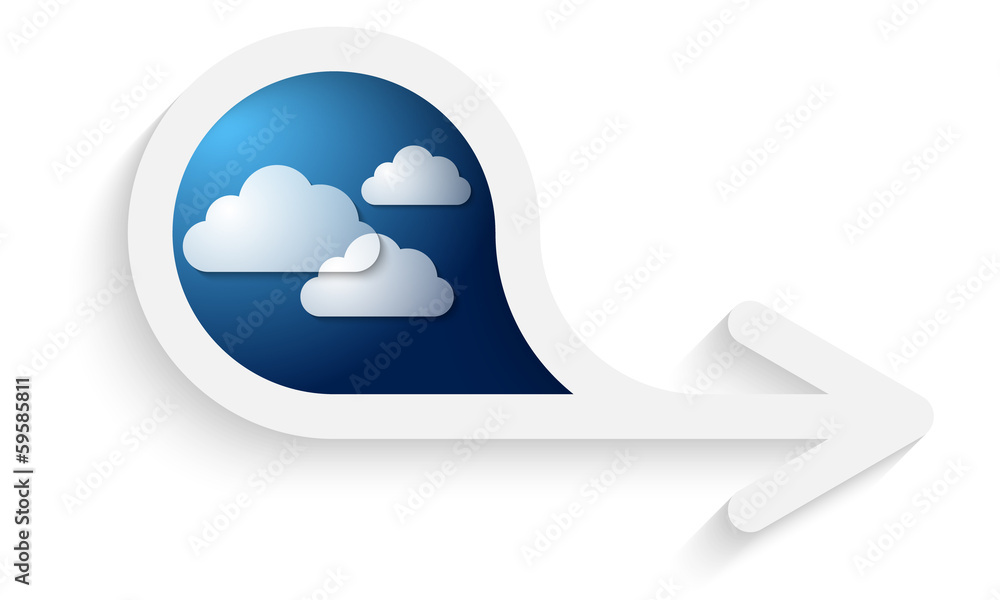 Poster gray box for text with arrow and clouds