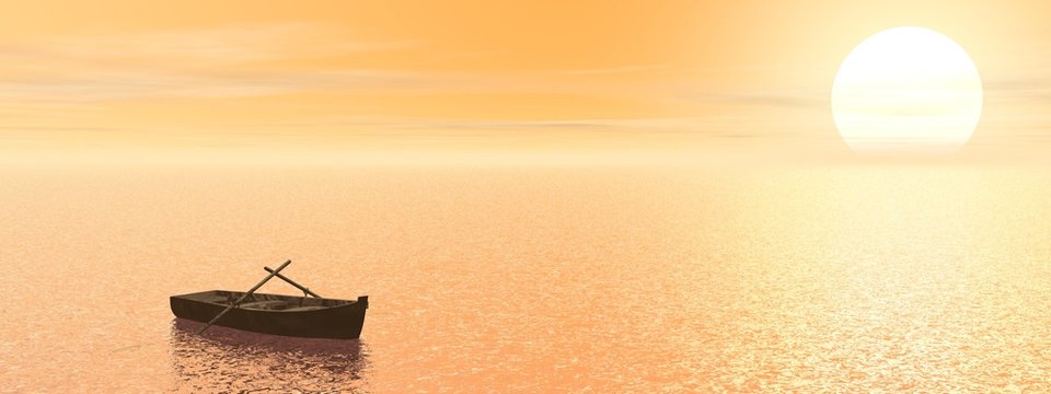 Fototapeta Old wood boat by sunset - 3d render