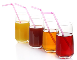 Variety of juices in glasses, isolated on white