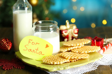 Cookies and milk for Santa. in bright background
