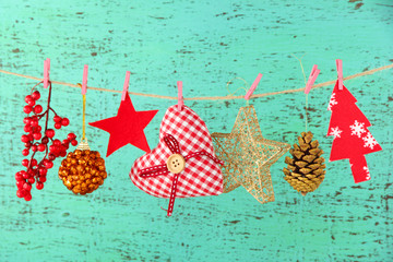 Christmas decorations on wooden background