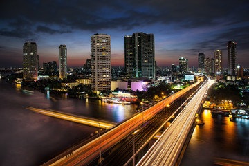 Fototapeta na wymiar Traffic in modern city, Chao Phraya River, Bangkok, Thailand.