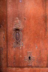 Aged old vintage door knob and keyhole