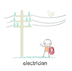 electrician placed near post with cables