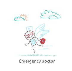 Emergency doctor is flying with wings