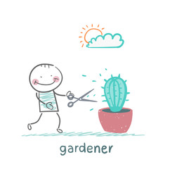 gardener mows cactus