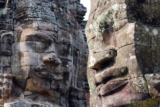 Faces of ancient Bayon Temple At Angkor Wat, Siem Reap, Cambodia