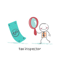 tax inspector with magnifying glass looking for money