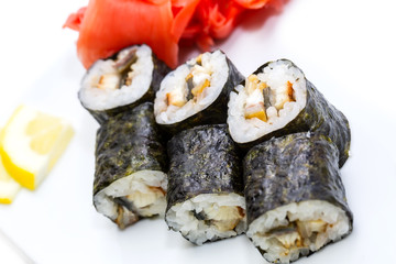 Japanese sushi seafood on a white background