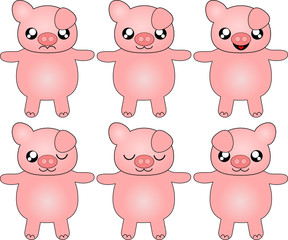 Cute Kawaii pigs with various expressions