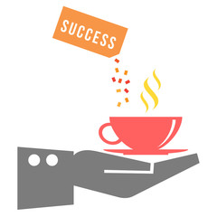 Hot coffee cup in hand with success