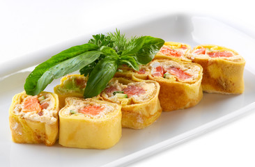 Delicious pancakes with salmon