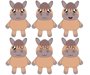 Cute Kawaii horses with various expressions