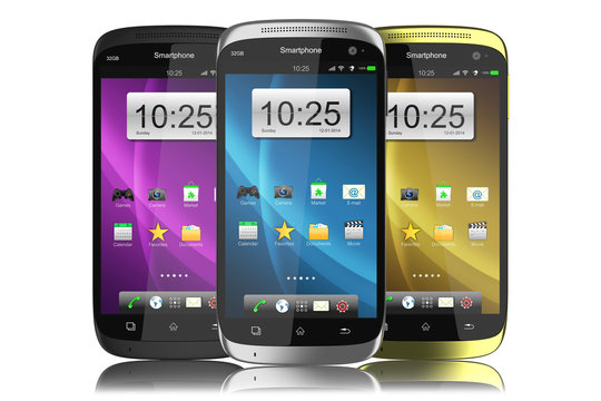 Group of modern touchscreen smartphones.