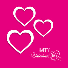 three hearts on a pink background