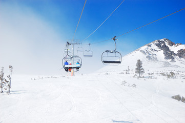 Cableway at popular ski resort in High Tatras Strbske pleso, Slo