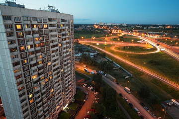Fototapeta premium Landscape of housing district with intersection of highways