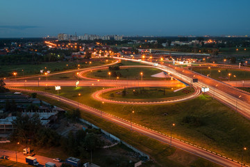 Fototapeta na wymiar Night urban view with a large transport interchange